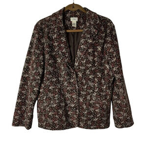 L.L. Bean Blazer Women’s 14P Floral Corduroy Brown Coastal Vintage Buttons